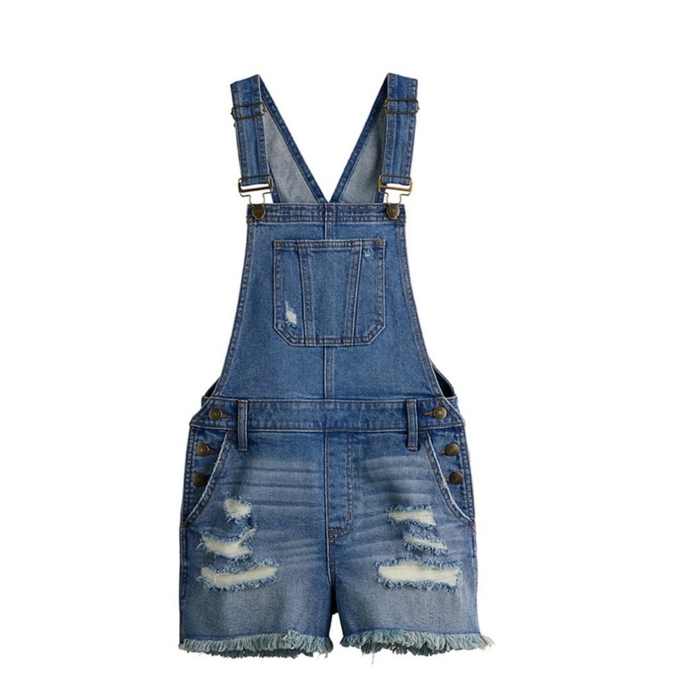 NWT SO Juniors' Destructed Shortalls Blue Size S Overalls Shorts